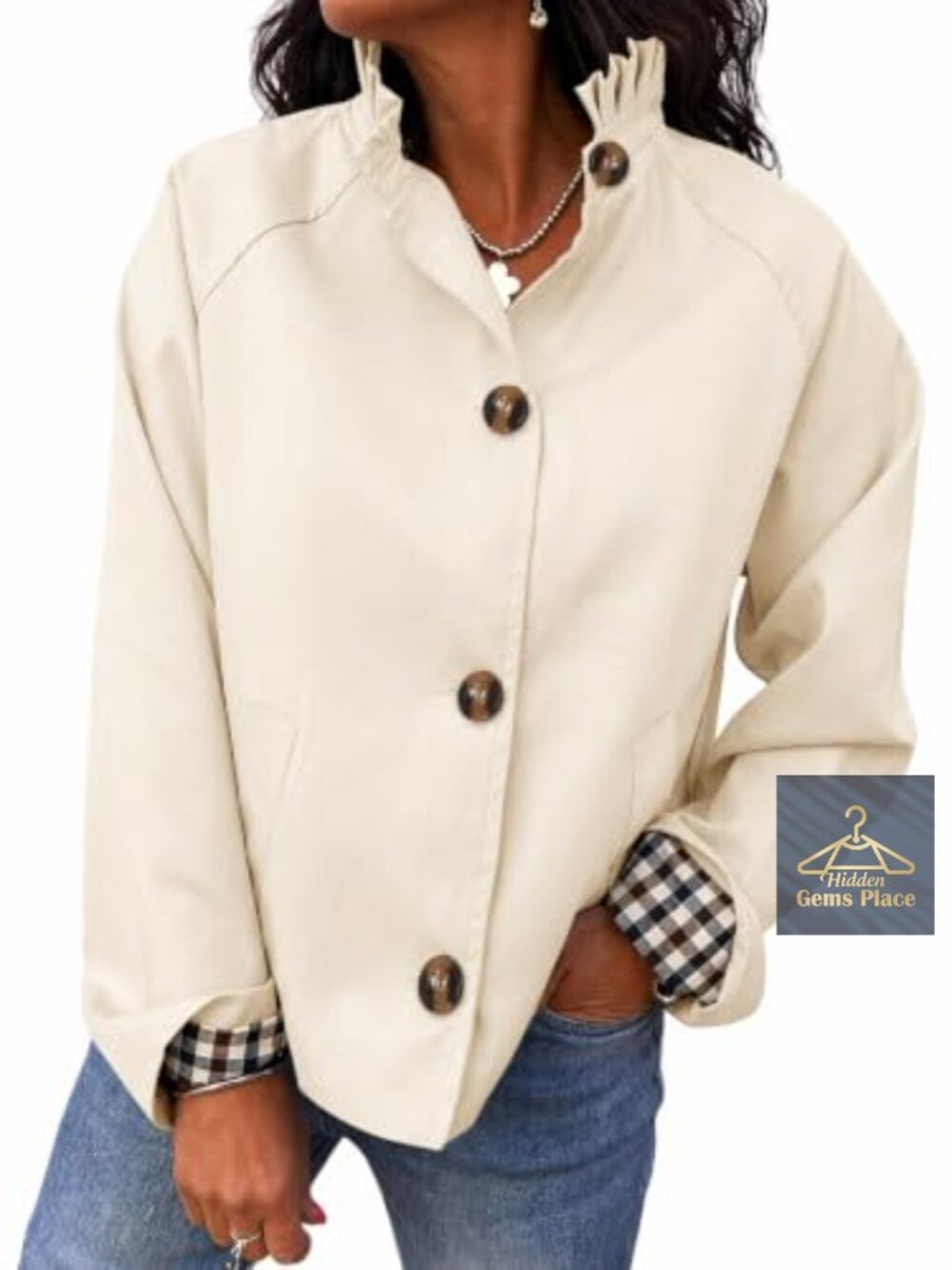 Women's Ruffle Sleeve Short Trench Coat Single Breasted Cropped Jacket Spring